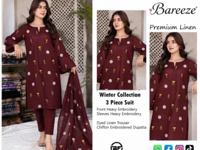 *﷽* *💃🏻 Bareeze 3D HIT TRENDING EMBROIDERED ARTICLE IN LINEN*🔥New WINTER COllection*