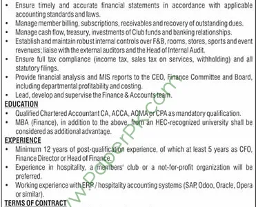 Chief Financial Officer Islamabad Club