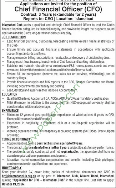 Chief Financial Officer Islamabad Club
